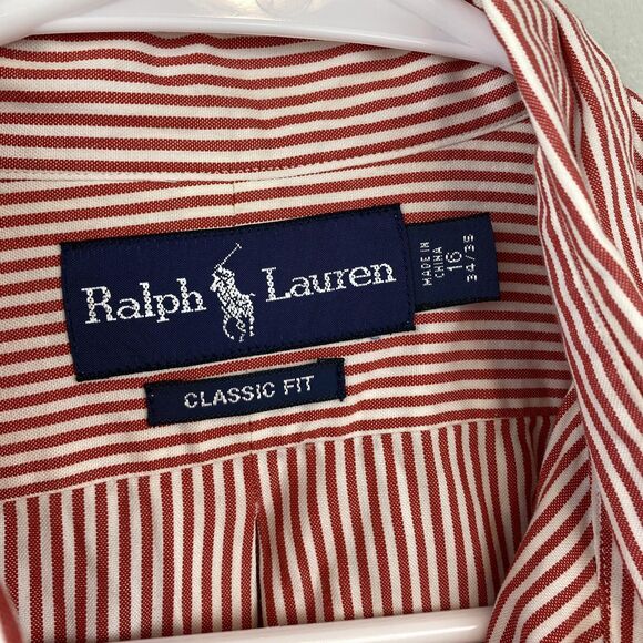 Ralph Lauren Dress Shirt Mens Large Striped Classic Fit Button Down Flesh Pony - Picture 3 of 10